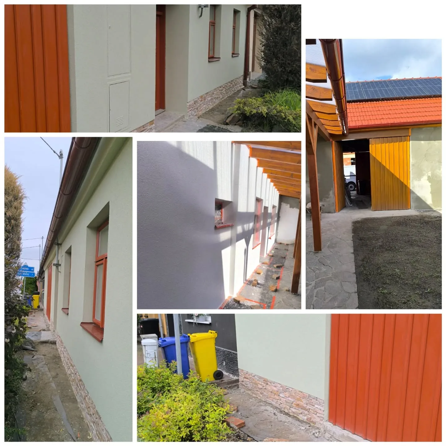 Fasáda rodinného domu po zateplení – detail povrchové úpravy a barevného řešení